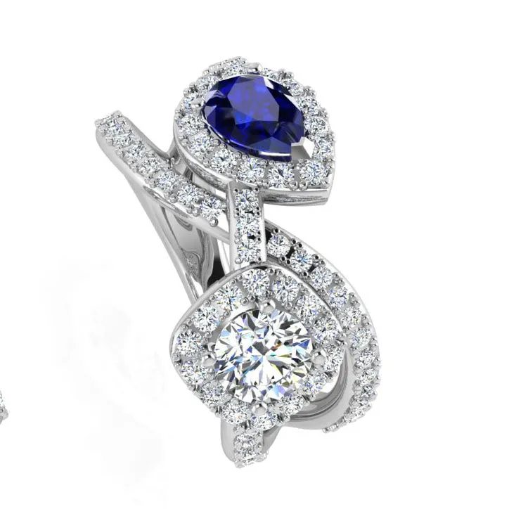 Round Diamond and Pear Sapphire Toi Et Moi Ring