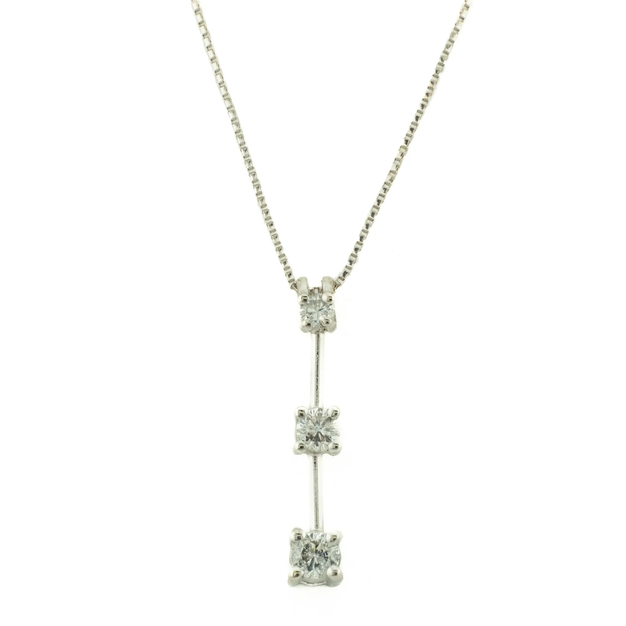 Round Diamond Journey Pendant 21" Necklace in 14K White Gold