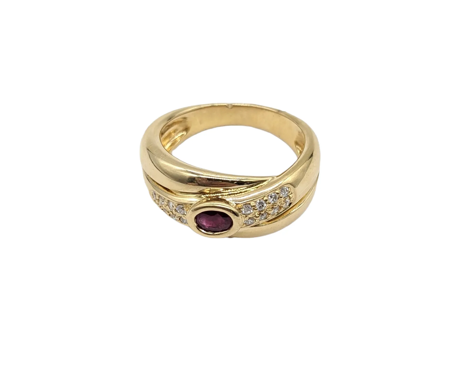 Ruby and Diamond X-Over Ring