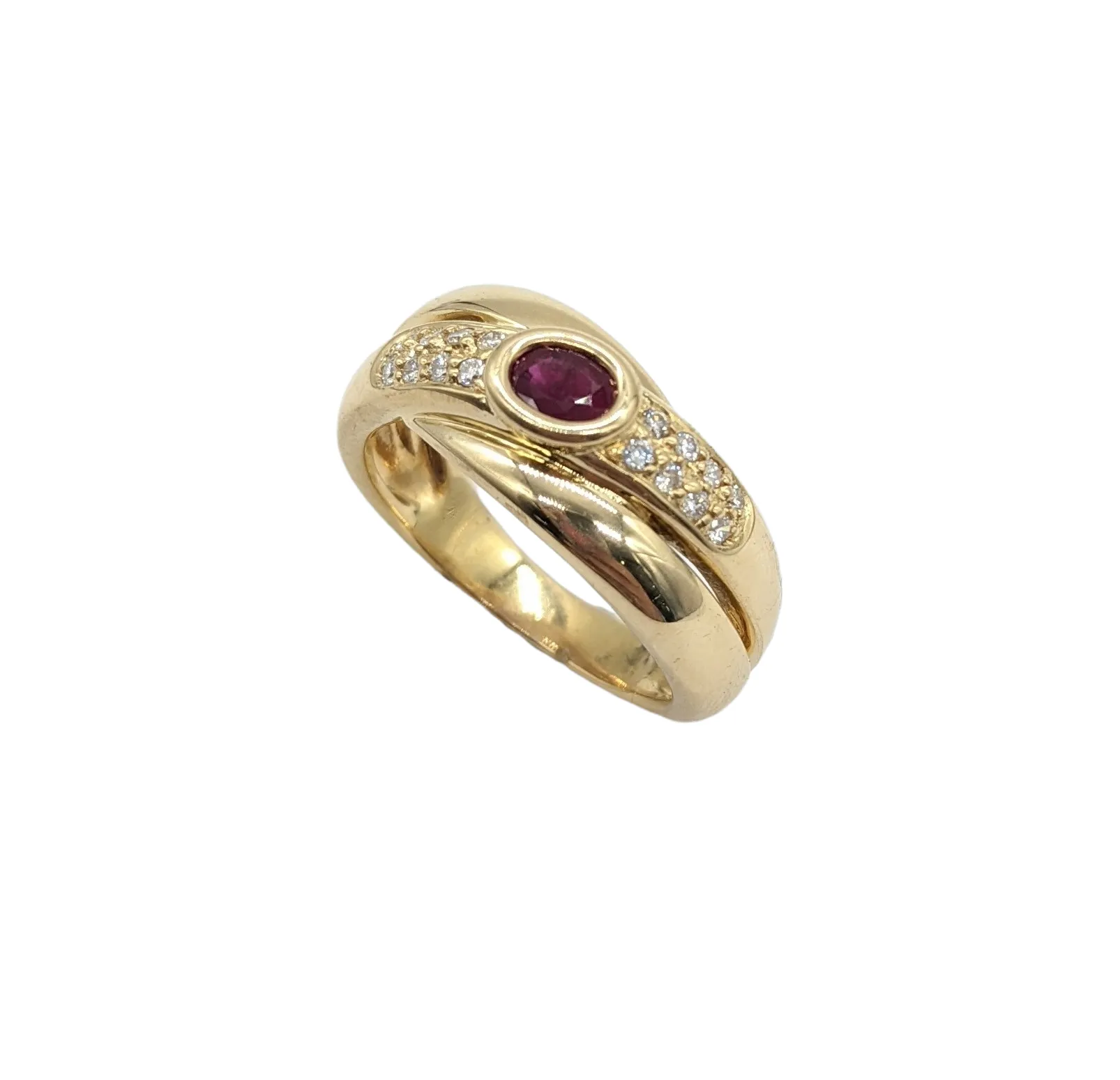 Ruby and Diamond X-Over Ring