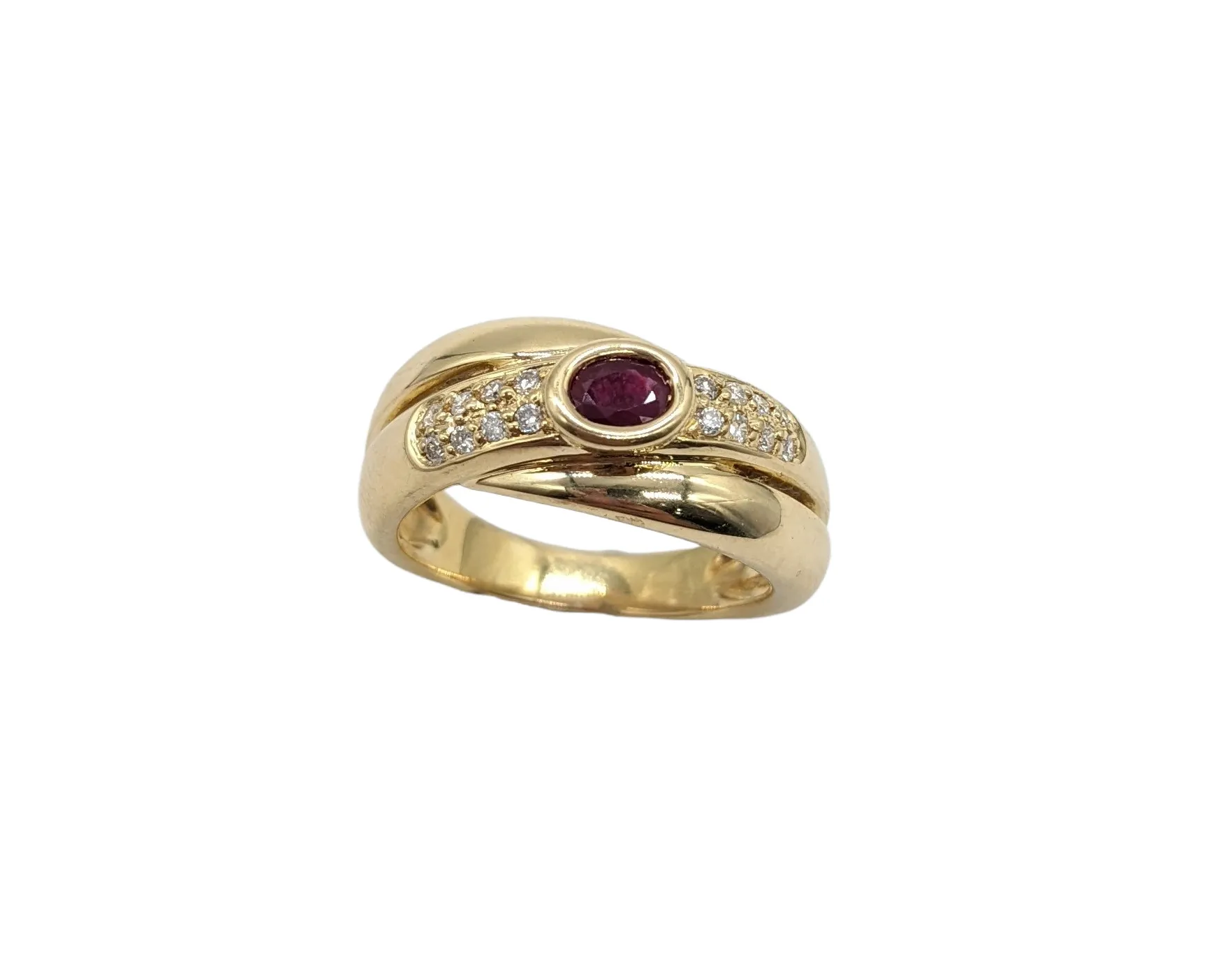 Ruby and Diamond X-Over Ring