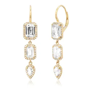 Samira 13 - White Topaz Graduated Shapes Drop Earrings in 14K Yellow Gold