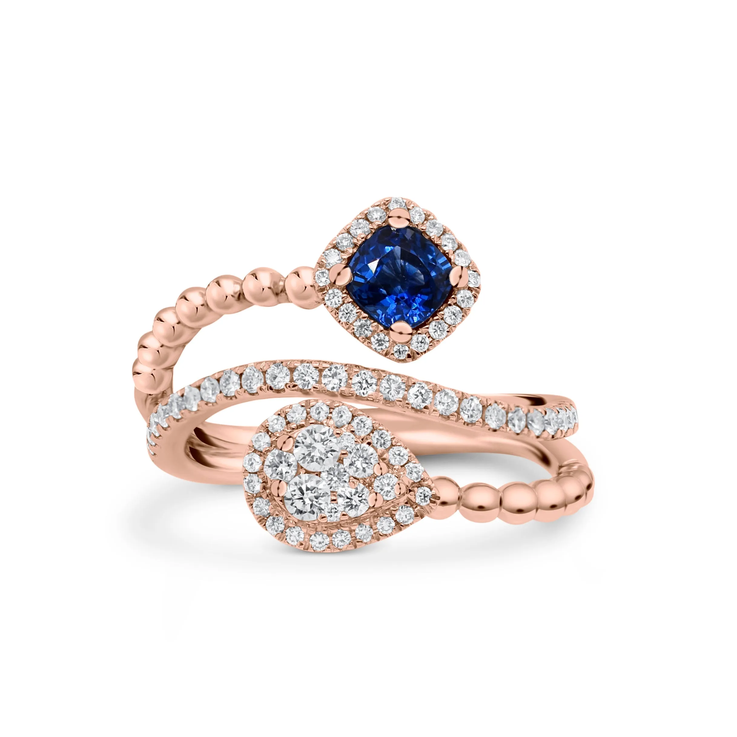 Sapphire Cushion & Diamond Teardrop Bypass Ring