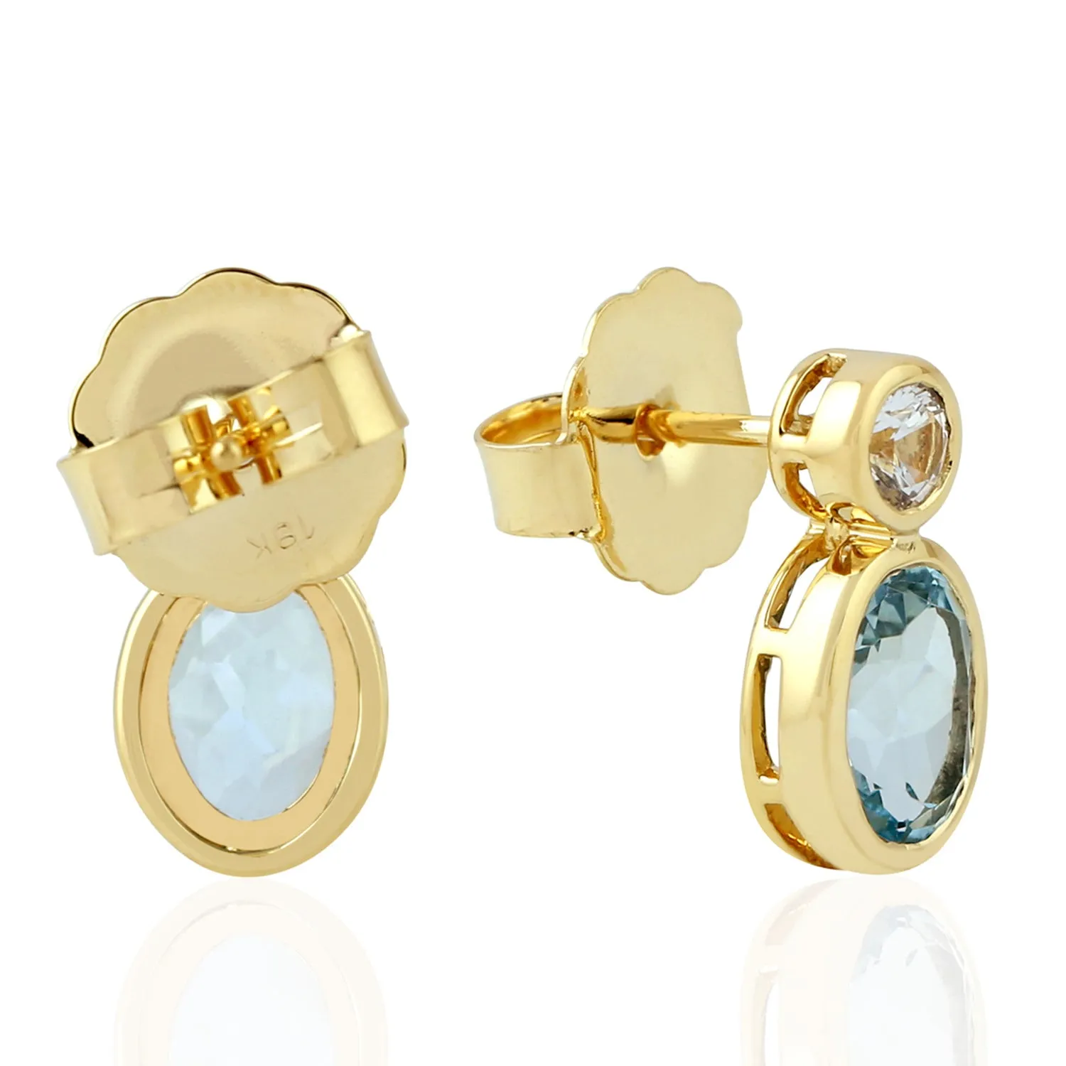 Sapphire Stud Earrings 18k Yellow Gold Topaz Jewelry