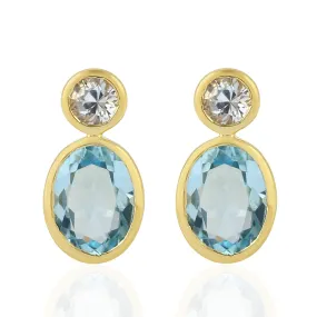 Sapphire Stud Earrings 18k Yellow Gold Topaz Jewelry