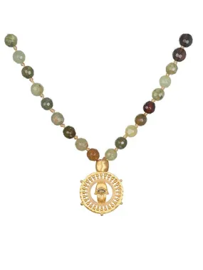 SATYA SMOKEY QUARTZ GREEN GARNET MALA