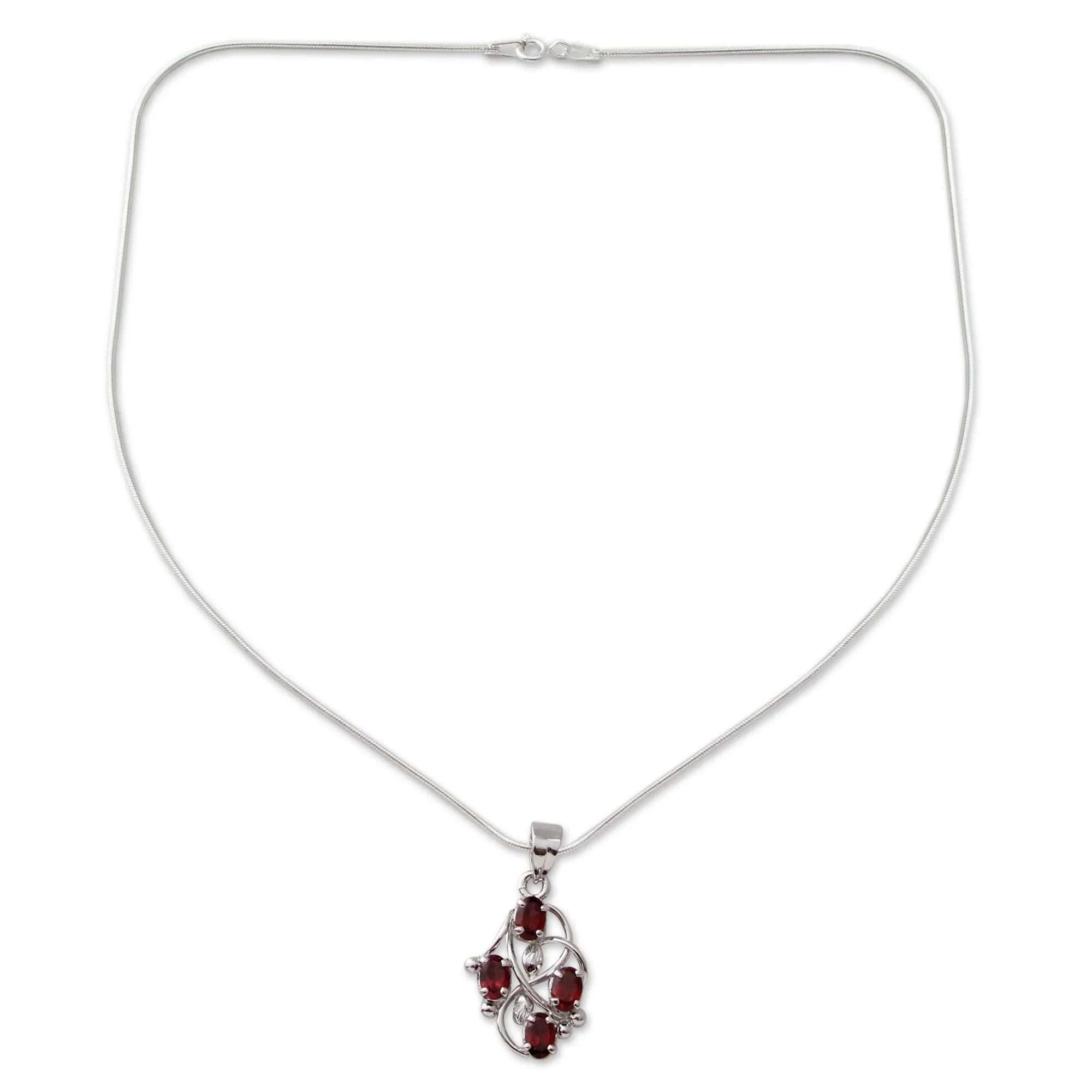 Scarlet Vines Sterling Silver Necklace with Garnet Handmade India