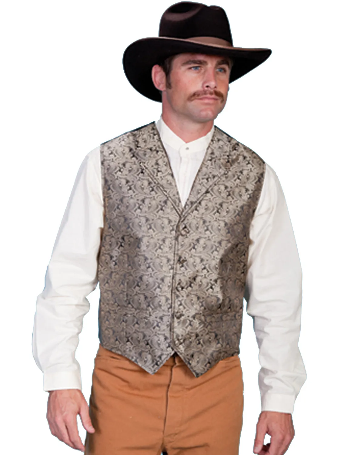 Scully Rangewear Mens Taupe Polyester Paisley Old West Big Vest 3X