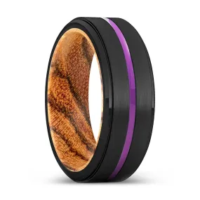 SHEPPARTON | Bocote Wood, Black Tungsten Ring, Purple Groove, Stepped Edge