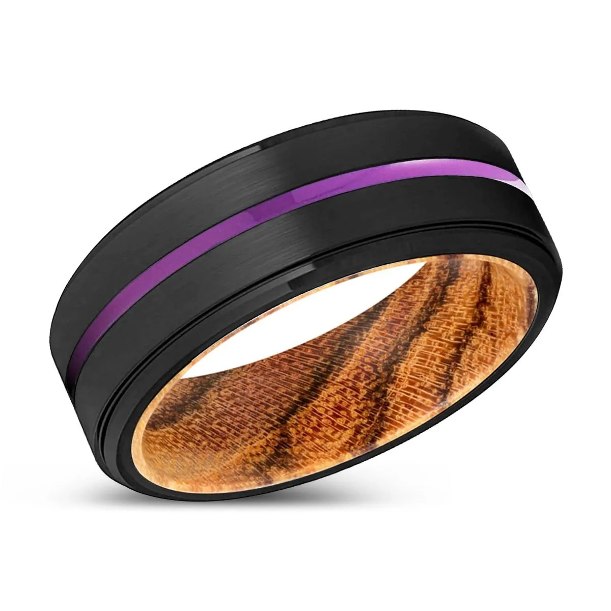 SHEPPARTON | Bocote Wood, Black Tungsten Ring, Purple Groove, Stepped Edge