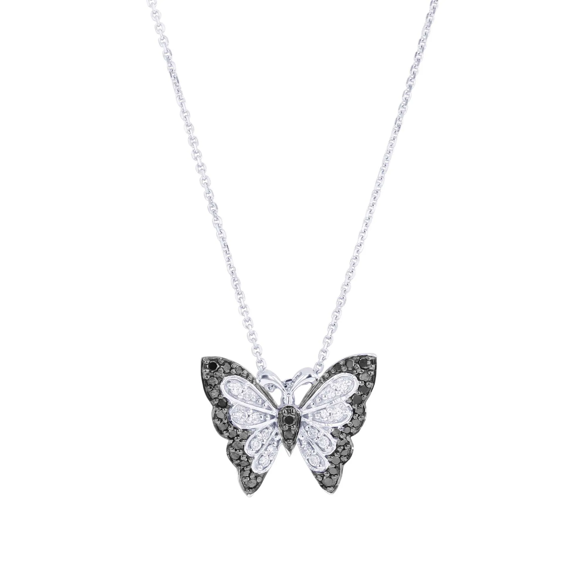 Silver Black Emperor Butterfly Diamond Necklace