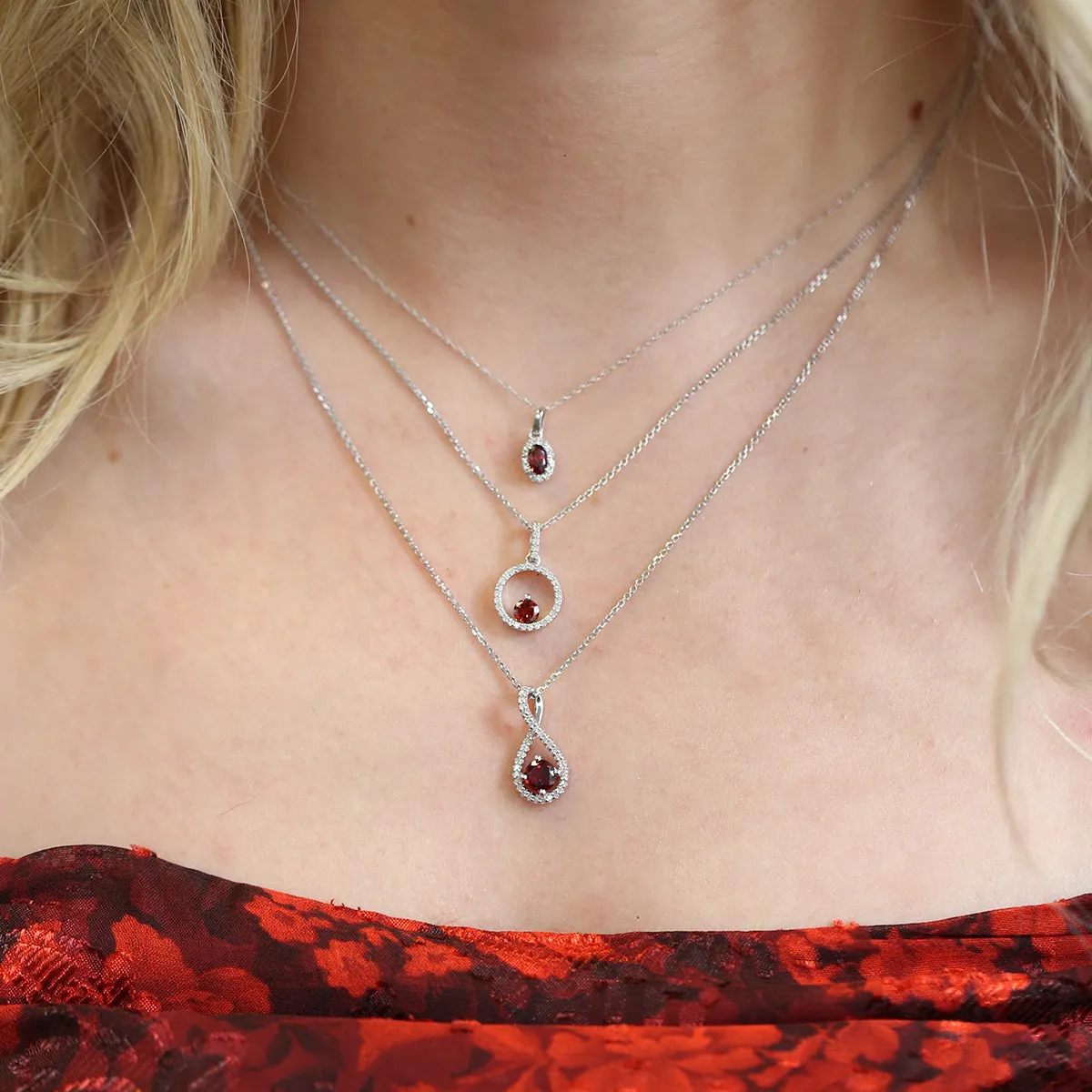 Silver Confetti Garnet & Diamond Necklace