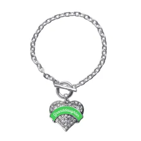 Silver Emerald Green Granddaughter Pave Heart Charm Toggle Bracelet