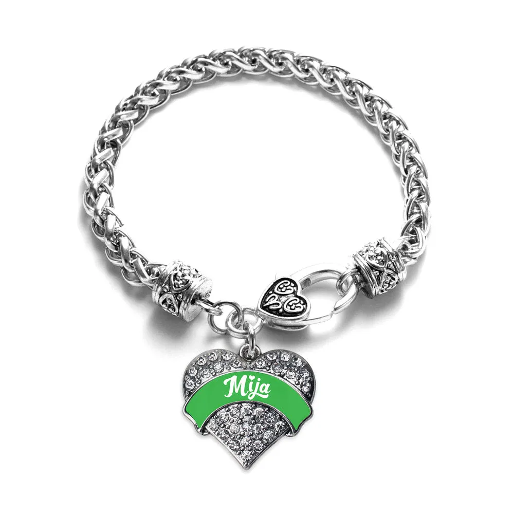 Silver Emerald Green Mija Pave Heart Charm Braided Bracelet