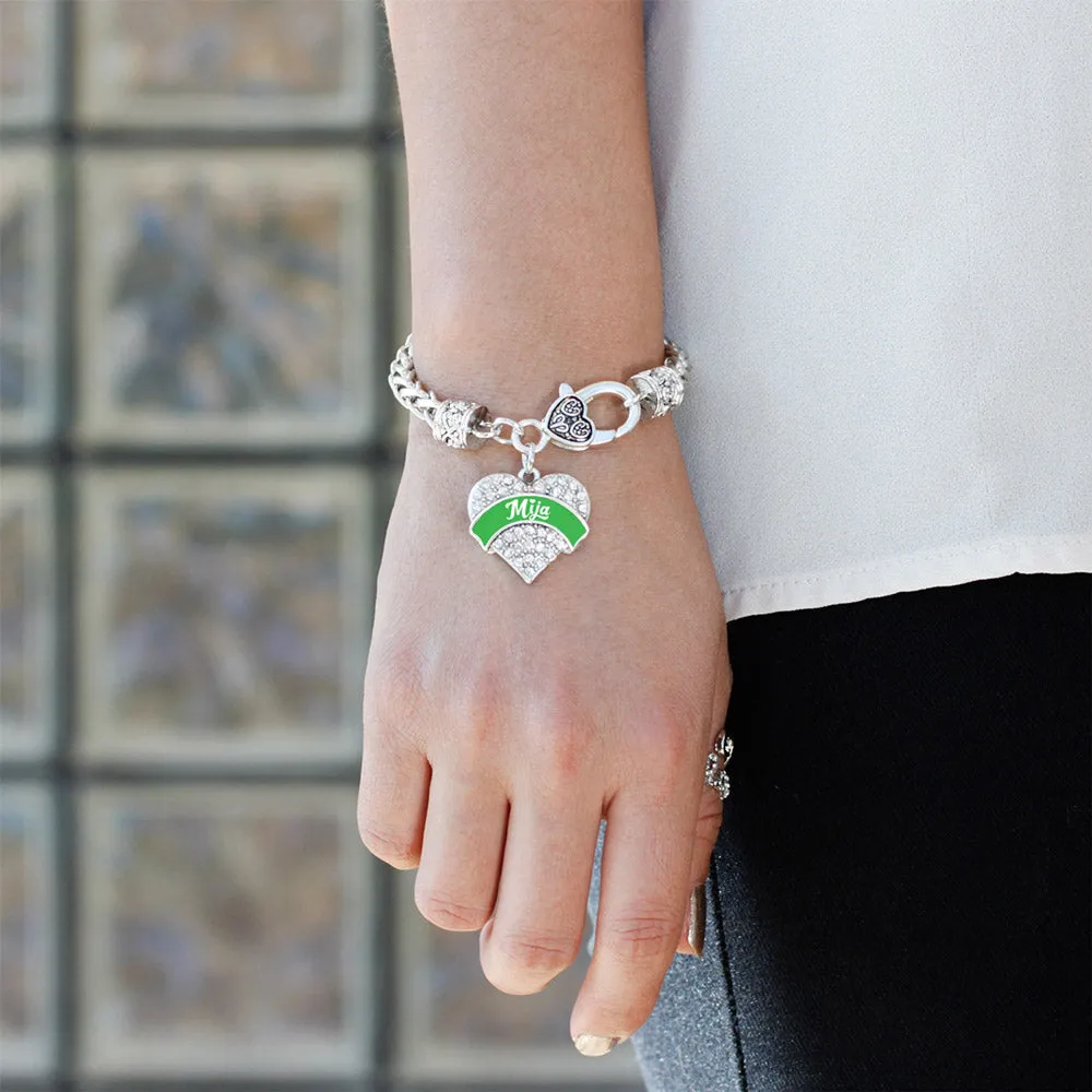 Silver Emerald Green Mija Pave Heart Charm Braided Bracelet