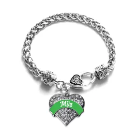 Silver Emerald Green Mija Pave Heart Charm Braided Bracelet