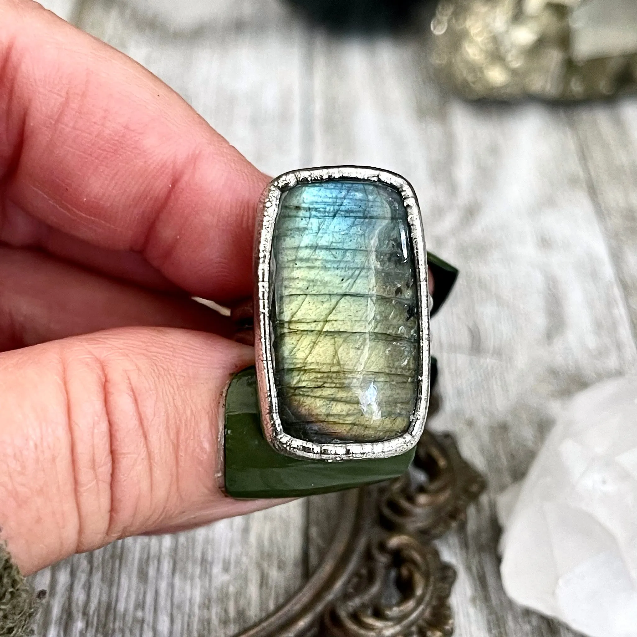 Size 6.5 Labradorite Statement Ring in Fine Silver /  Foxlark Collection - One of a Kind