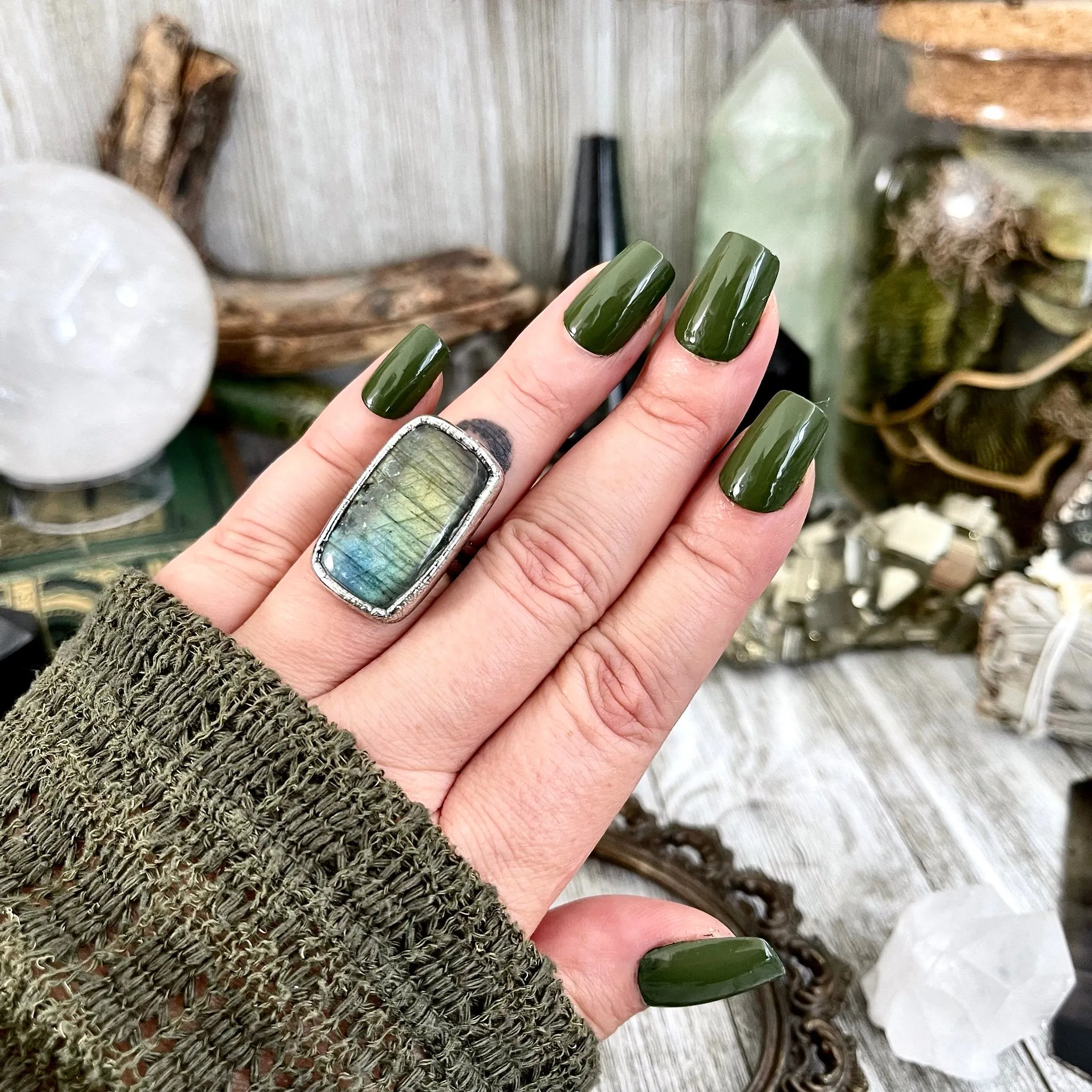 Size 6.5 Labradorite Statement Ring in Fine Silver /  Foxlark Collection - One of a Kind