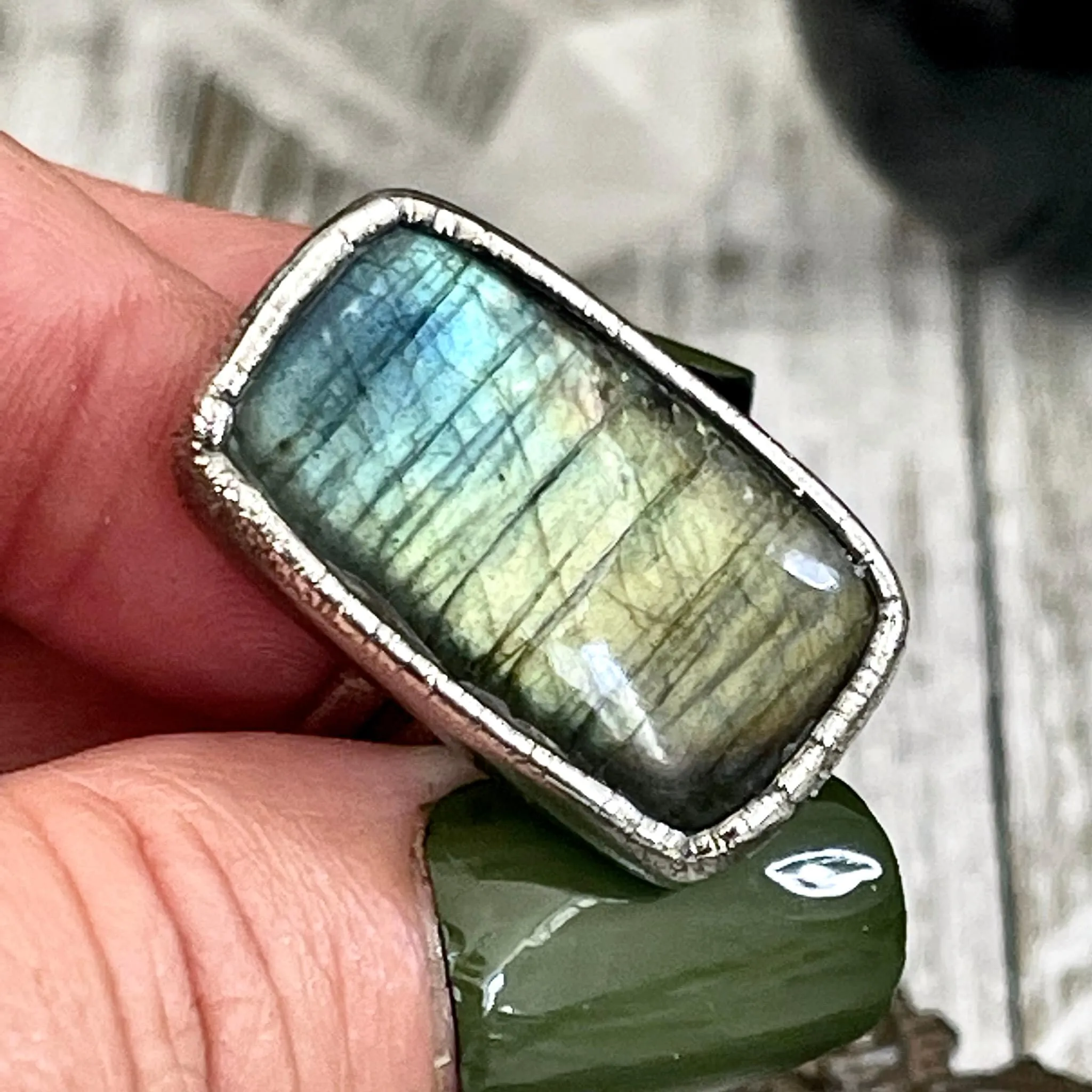 Size 6.5 Labradorite Statement Ring in Fine Silver /  Foxlark Collection - One of a Kind