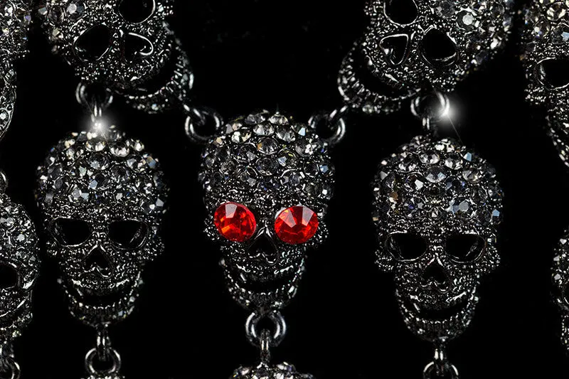 Skulls Cluster Black Goth Fashion Crystal Necklace