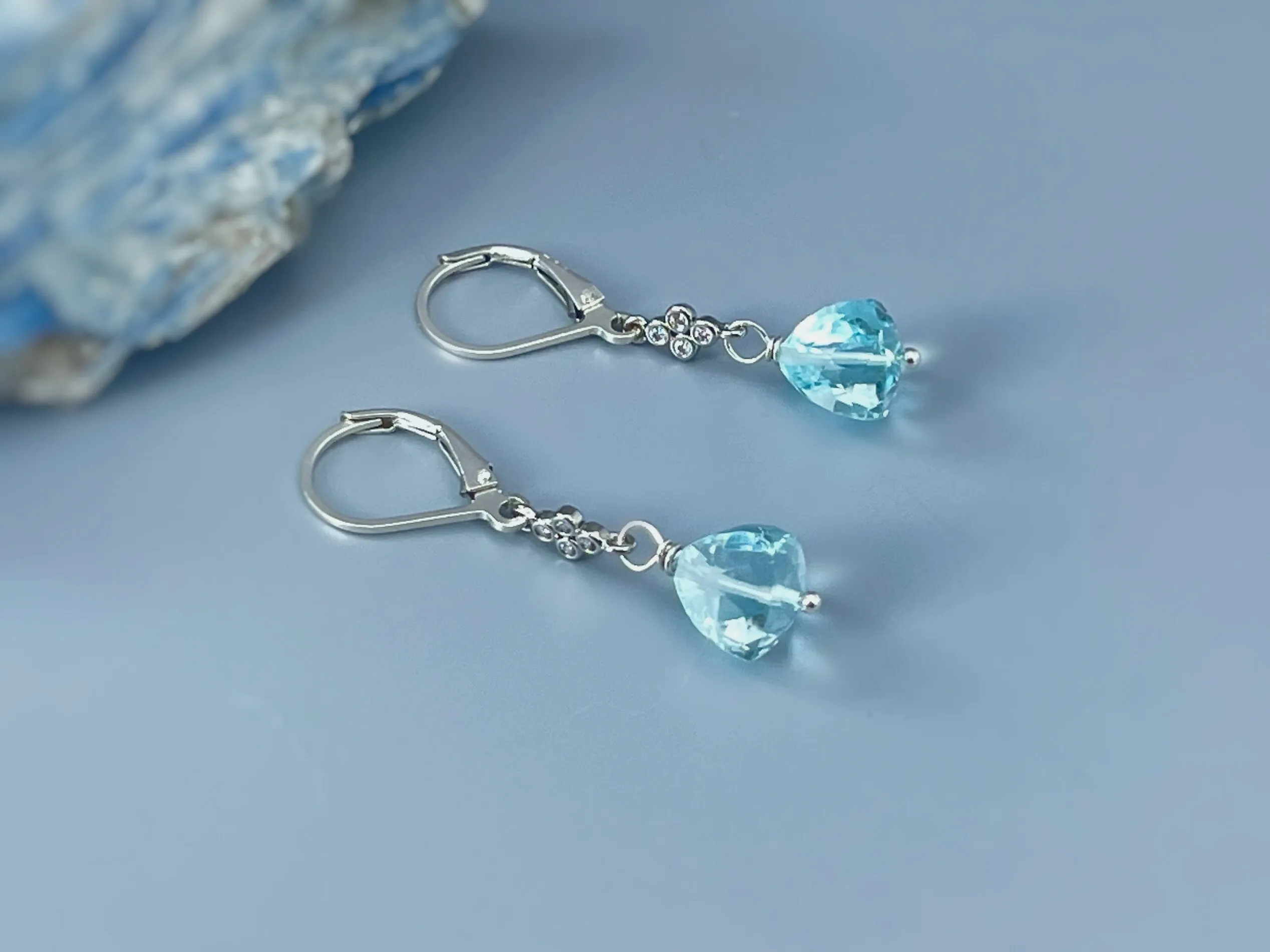 Sky Blue Topaz Quartz Earrings Dangly