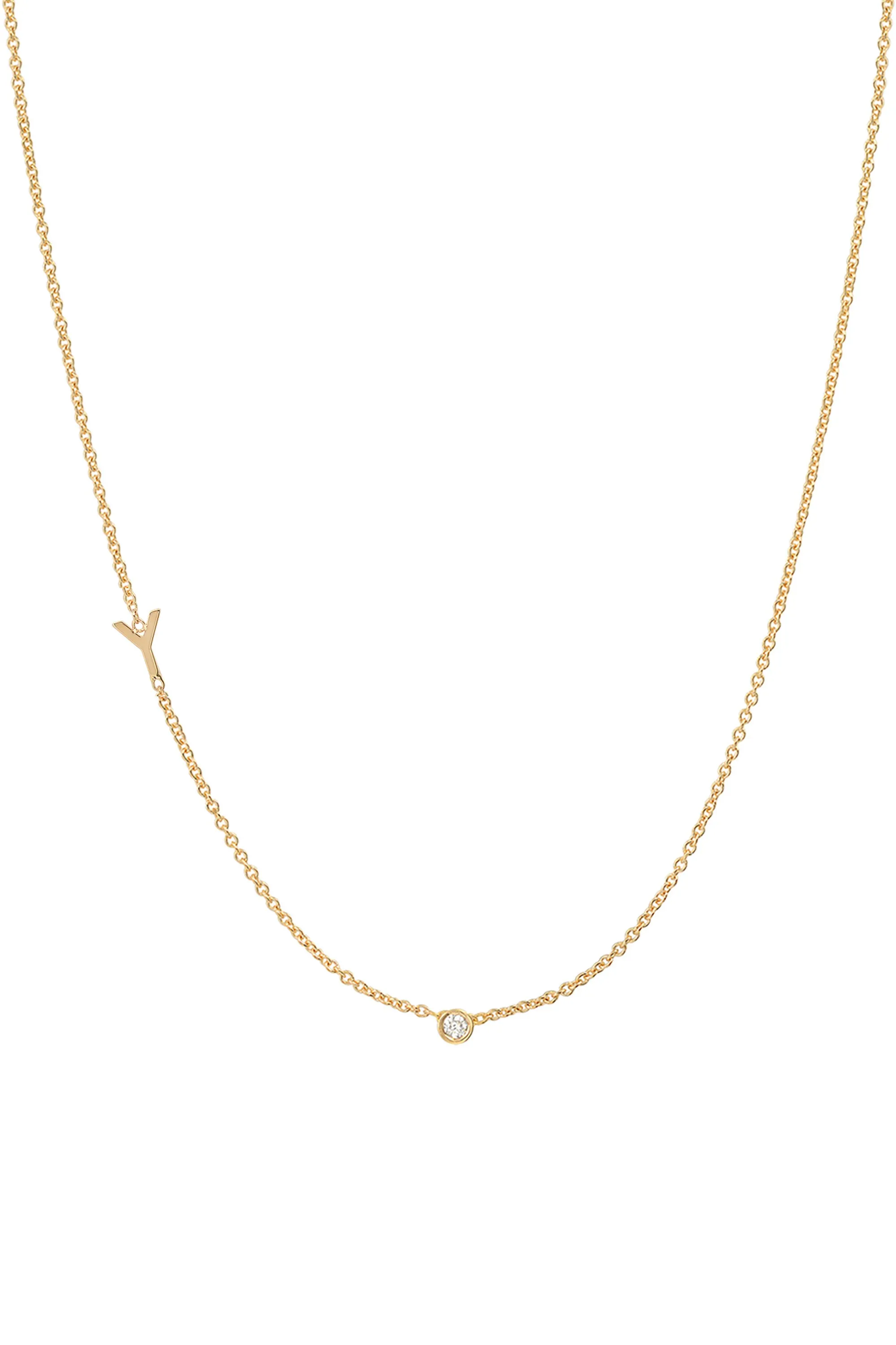 Small Asymmetrical Initial & Diamond Necklace - 14K Yellow