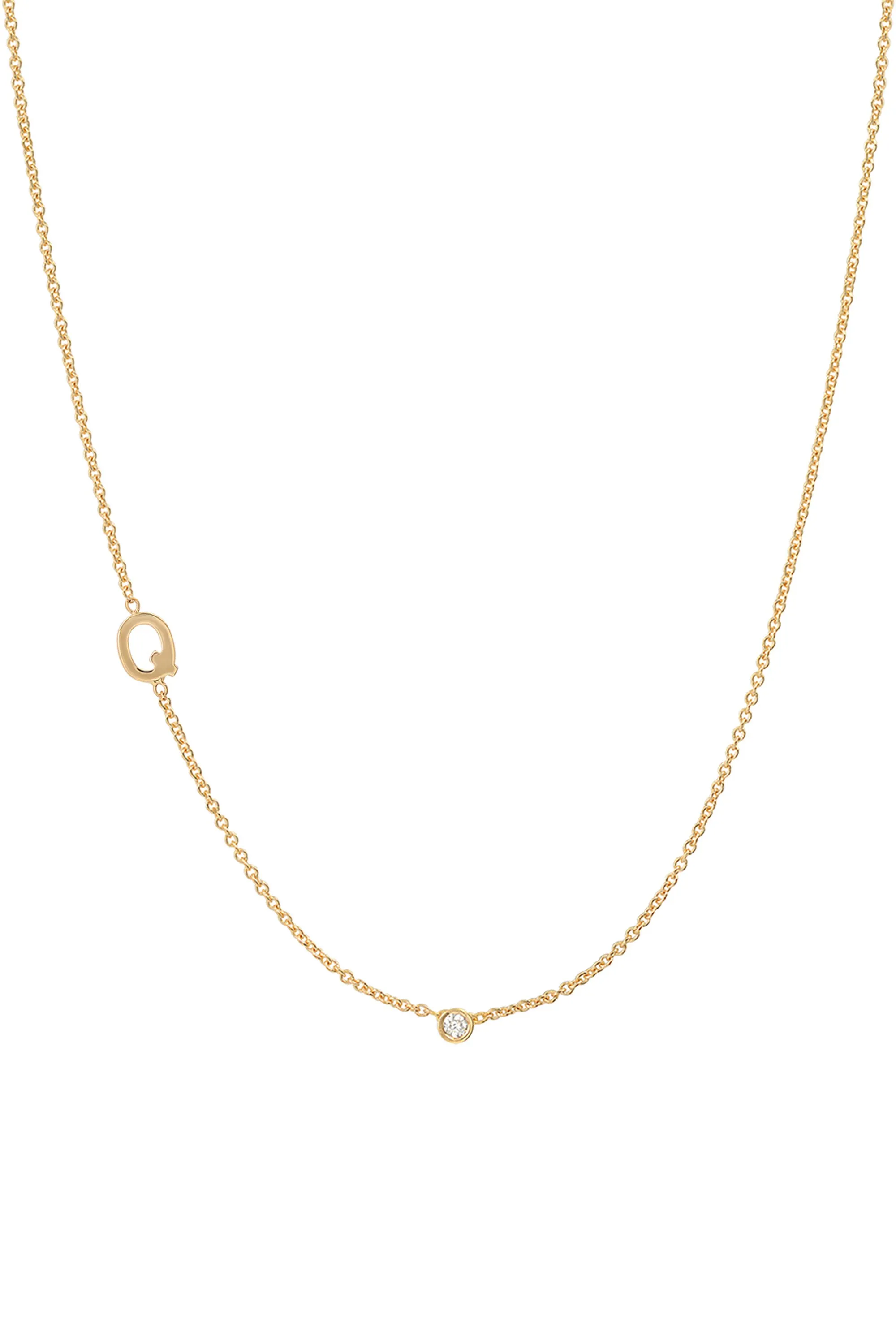 Small Asymmetrical Initial & Diamond Necklace - 14K Yellow