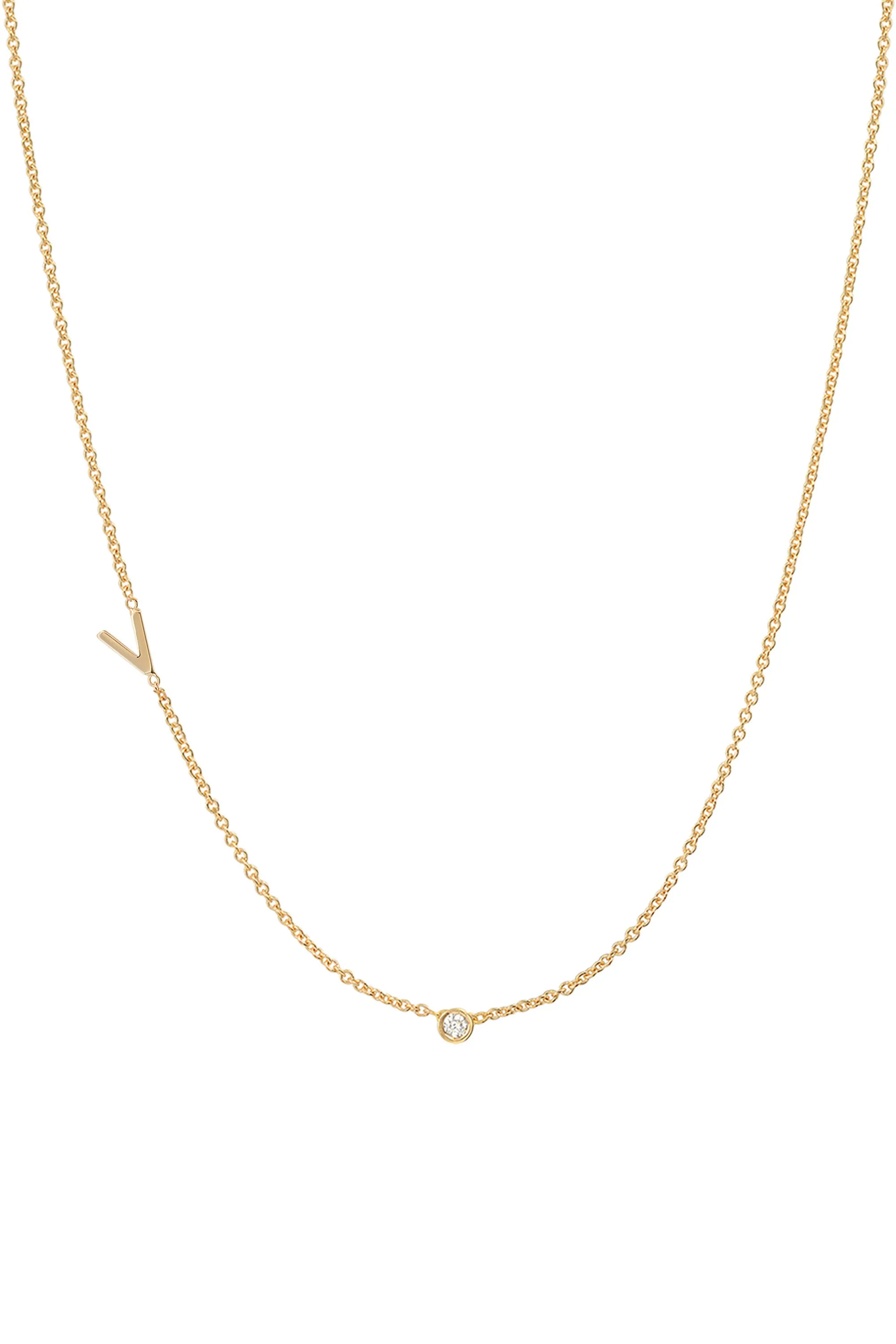 Small Asymmetrical Initial & Diamond Necklace - 14K Yellow