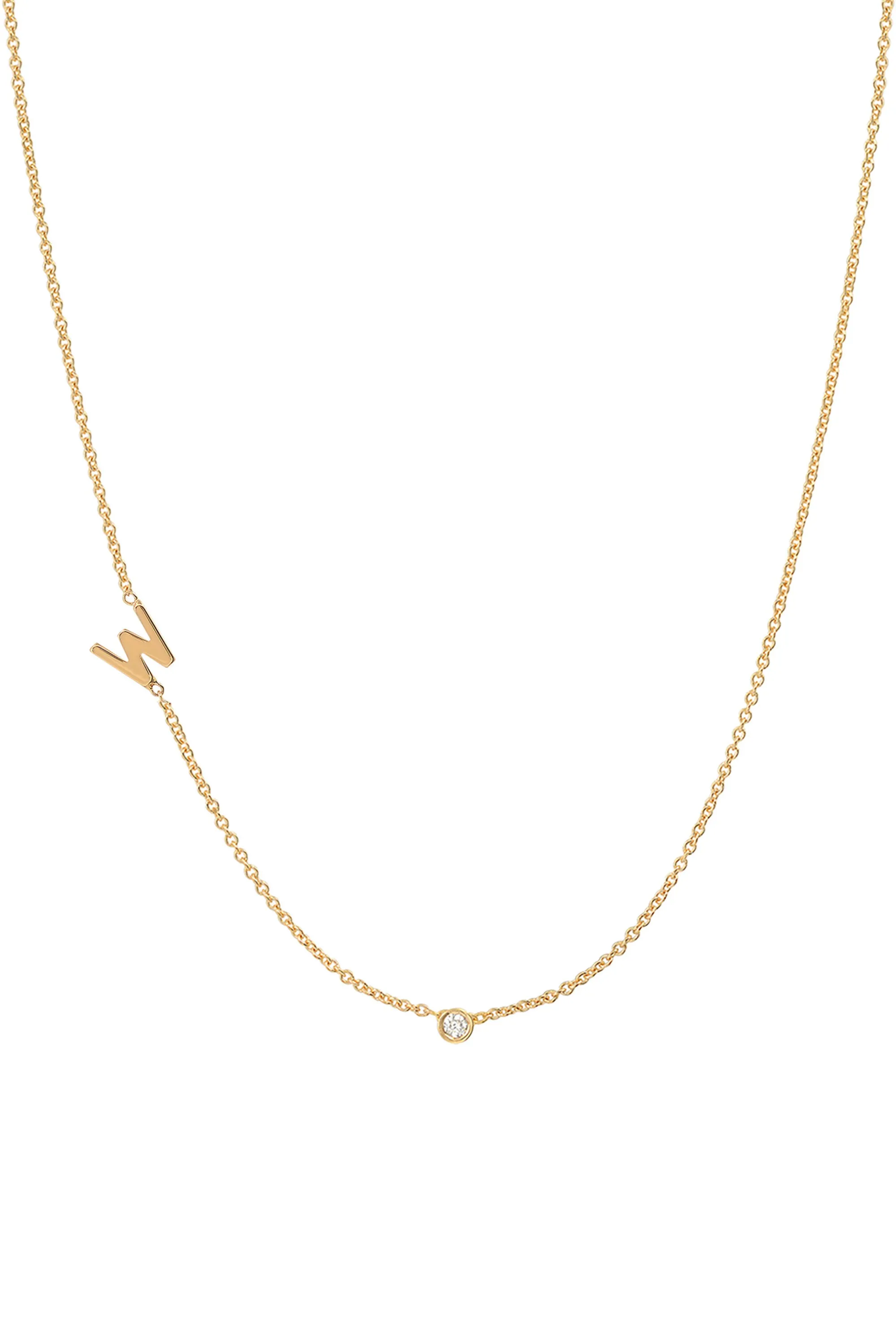 Small Asymmetrical Initial & Diamond Necklace - 14K Yellow