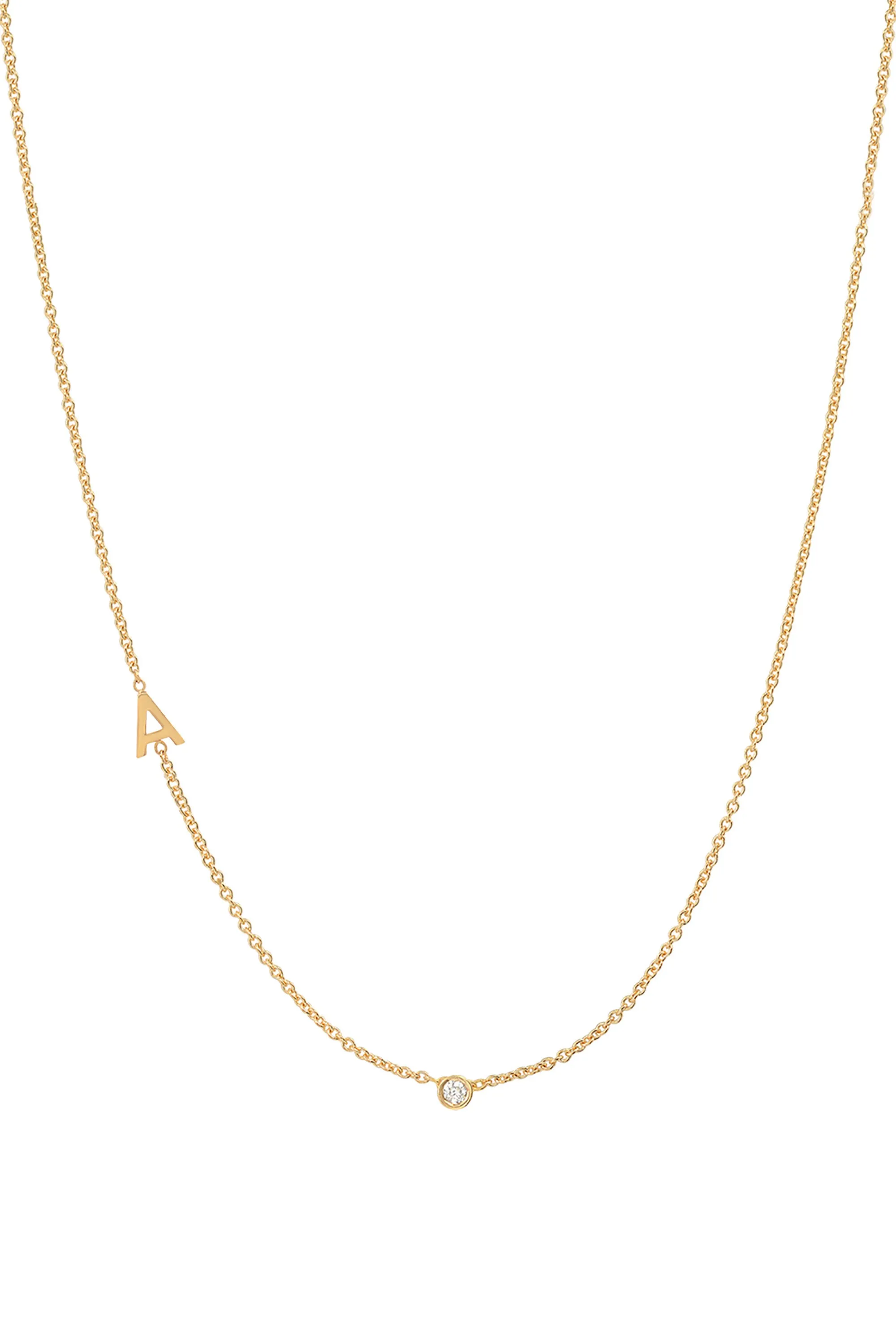 Small Asymmetrical Initial & Diamond Necklace - 14K Yellow