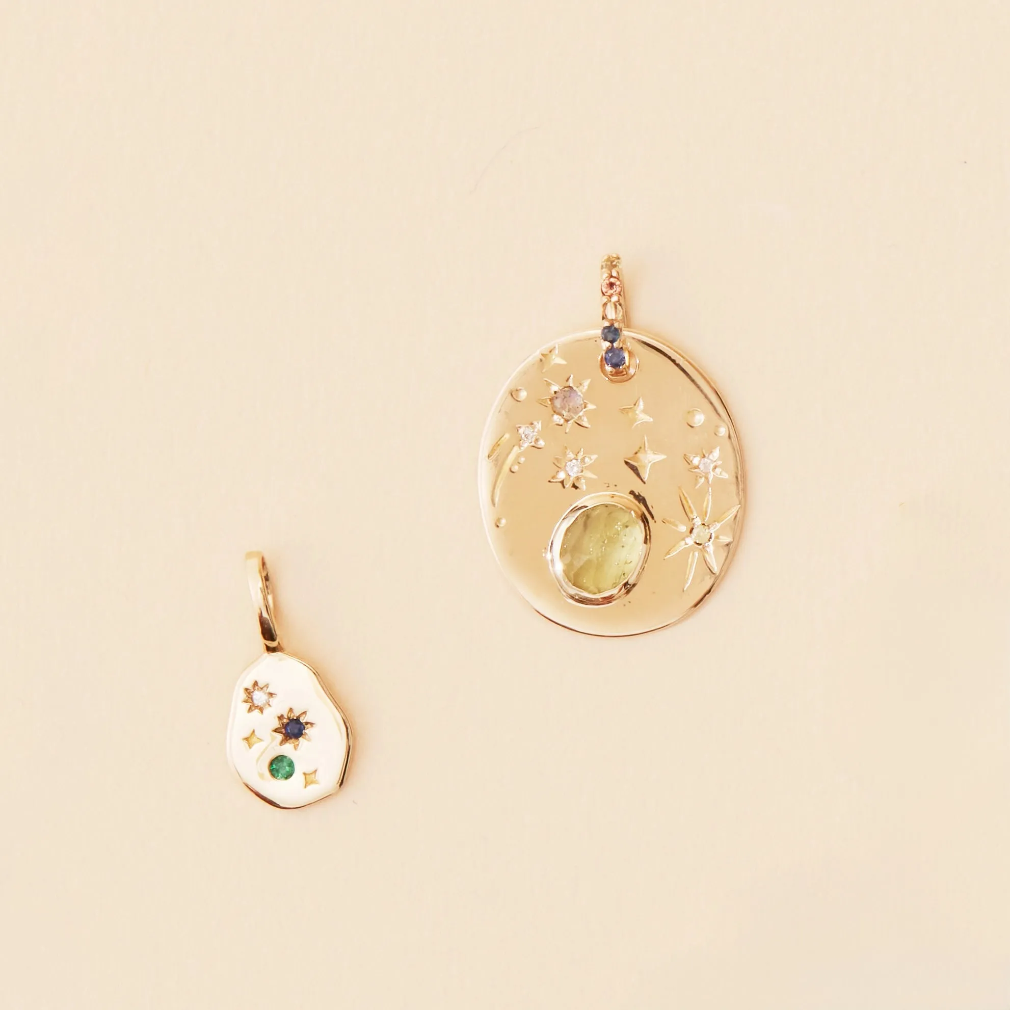 small earth element charm - 10k yellow gold, gemstones