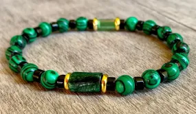 🔴SOLD🔴Drew Handmade Emerald, Malachite, Black Quartz, and Austrian Crystal Expandable Bracelet/ Anklet