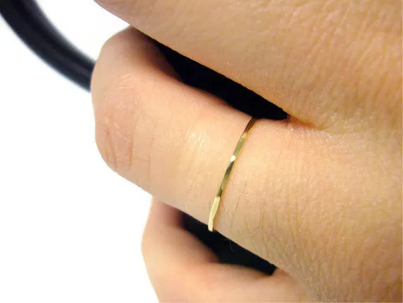 Solid 14k gold ring • Yellow gold stacking ring • Thin gold band dainty ring • Promise ring