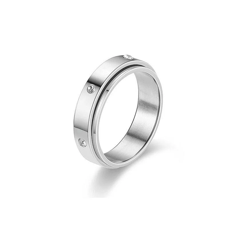 Stainless Steel Celestial Spinner Ring: Moon and Stars Design for Anxiety Relief