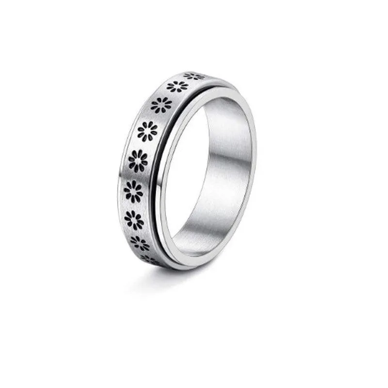 Stainless Steel Celestial Spinner Ring: Moon and Stars Design for Anxiety Relief