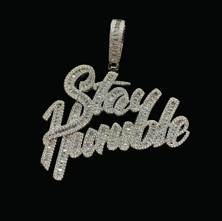 Stay Humble Iced Out Letter Diamond Pendant Necklace