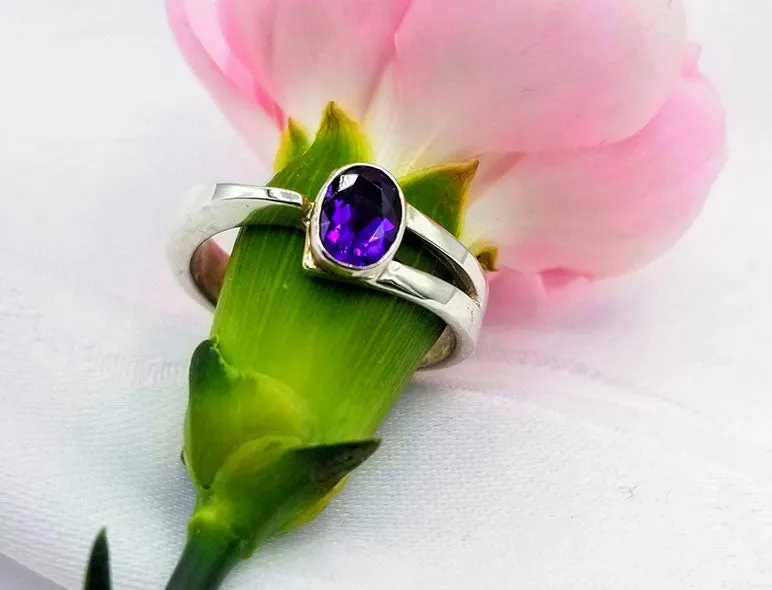 Sterling 3 Prong Wrap Amethyst Ring