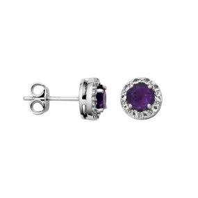 Sterling Silver African Amethyst & White Topaz "Dazzle" Studs