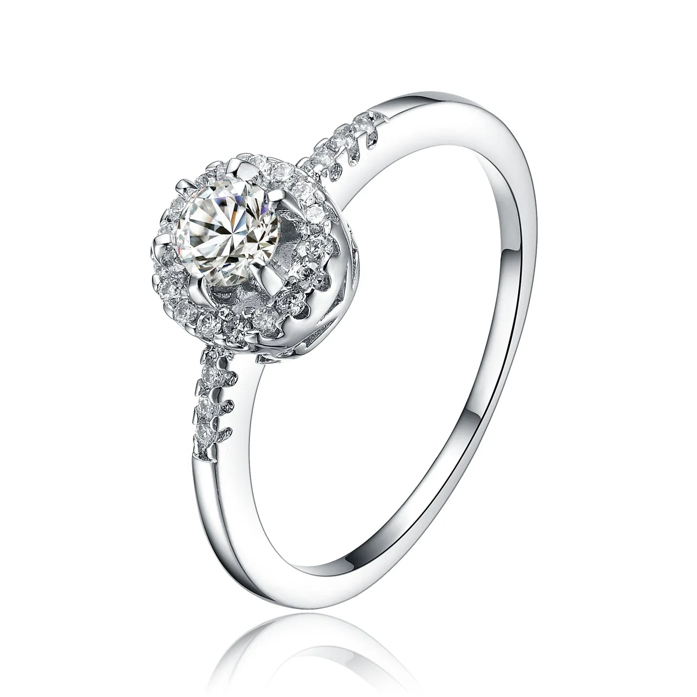 Sterling Silver Clear Cubic Zirconia Circle Cut Solitaire Ring