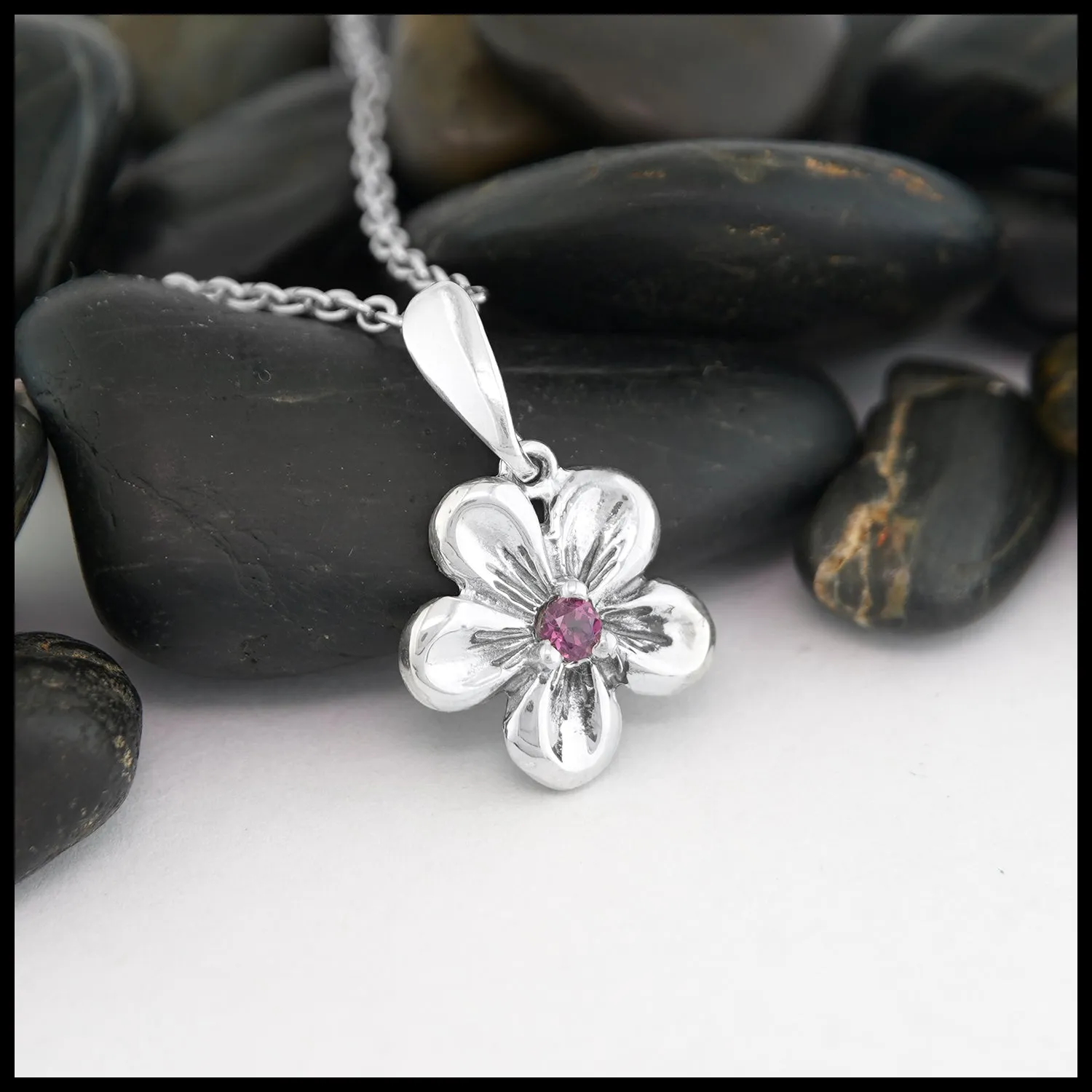 Sterling Silver Pansy Grape Garnet Pendant