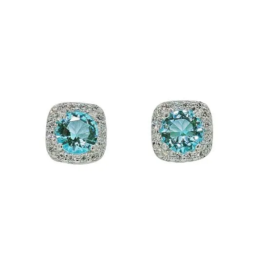 Stunning Blue Topaz Color Halo Earrings