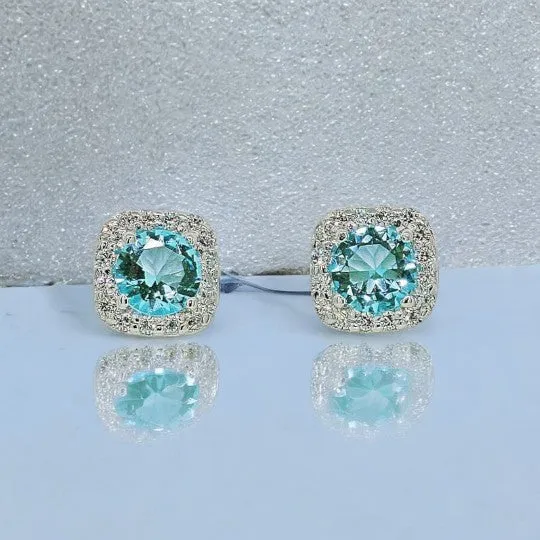 Stunning Blue Topaz Color Halo Earrings