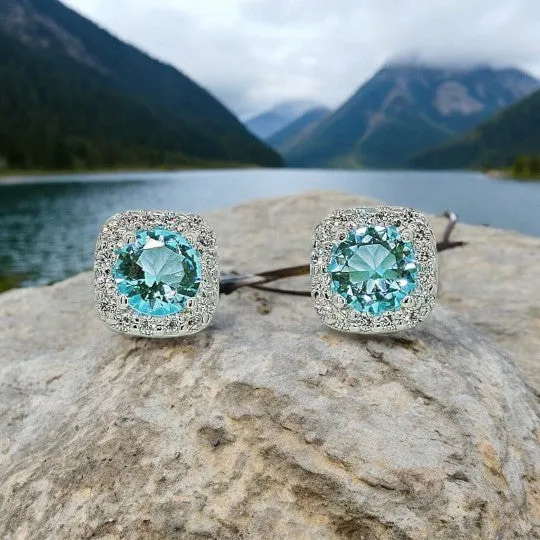 Stunning Blue Topaz Color Halo Earrings