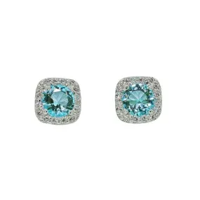 Stunning Blue Topaz Color Halo Earrings