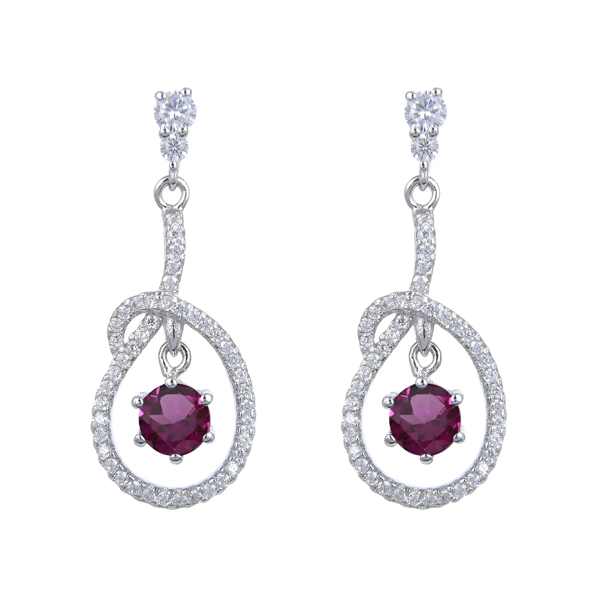 Stylish Oval Pendant Round Cut Natural Gemstone Silver Drop Earrings