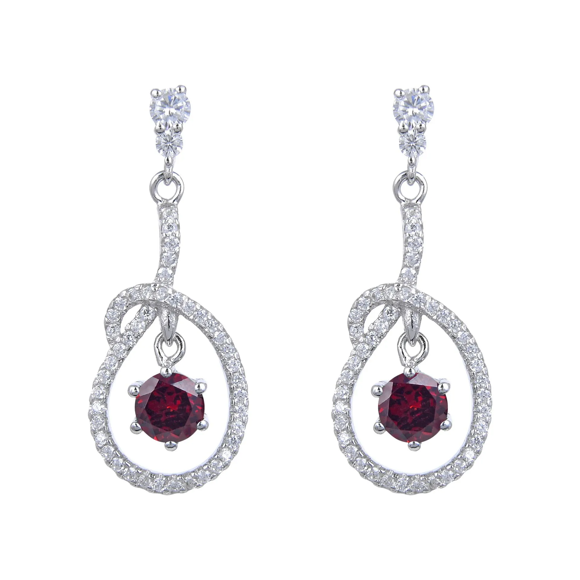 Stylish Oval Pendant Round Cut Natural Gemstone Silver Drop Earrings