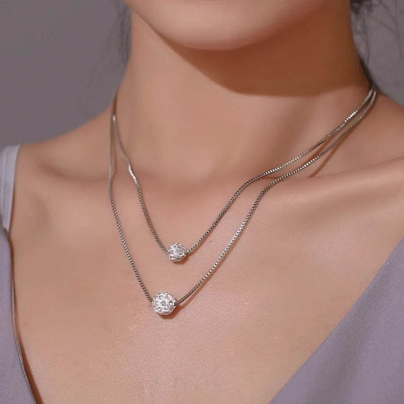 Summer Double-Layer Necklace Full Diamond Ball Clavicle Chain Simple and Short Full Diamond Women's Suit Necklace Chain Ornament