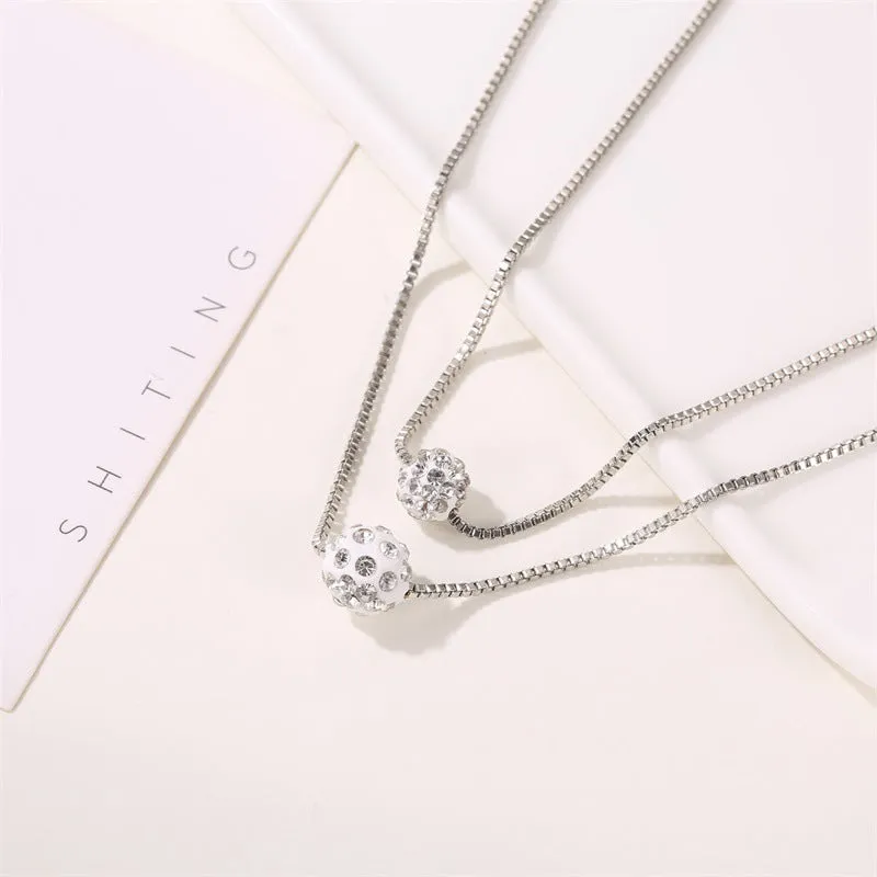 Summer Double-Layer Necklace Full Diamond Ball Clavicle Chain Simple and Short Full Diamond Women's Suit Necklace Chain Ornament