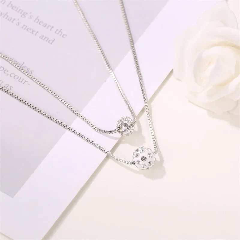 Summer Double-Layer Necklace Full Diamond Ball Clavicle Chain Simple and Short Full Diamond Women's Suit Necklace Chain Ornament