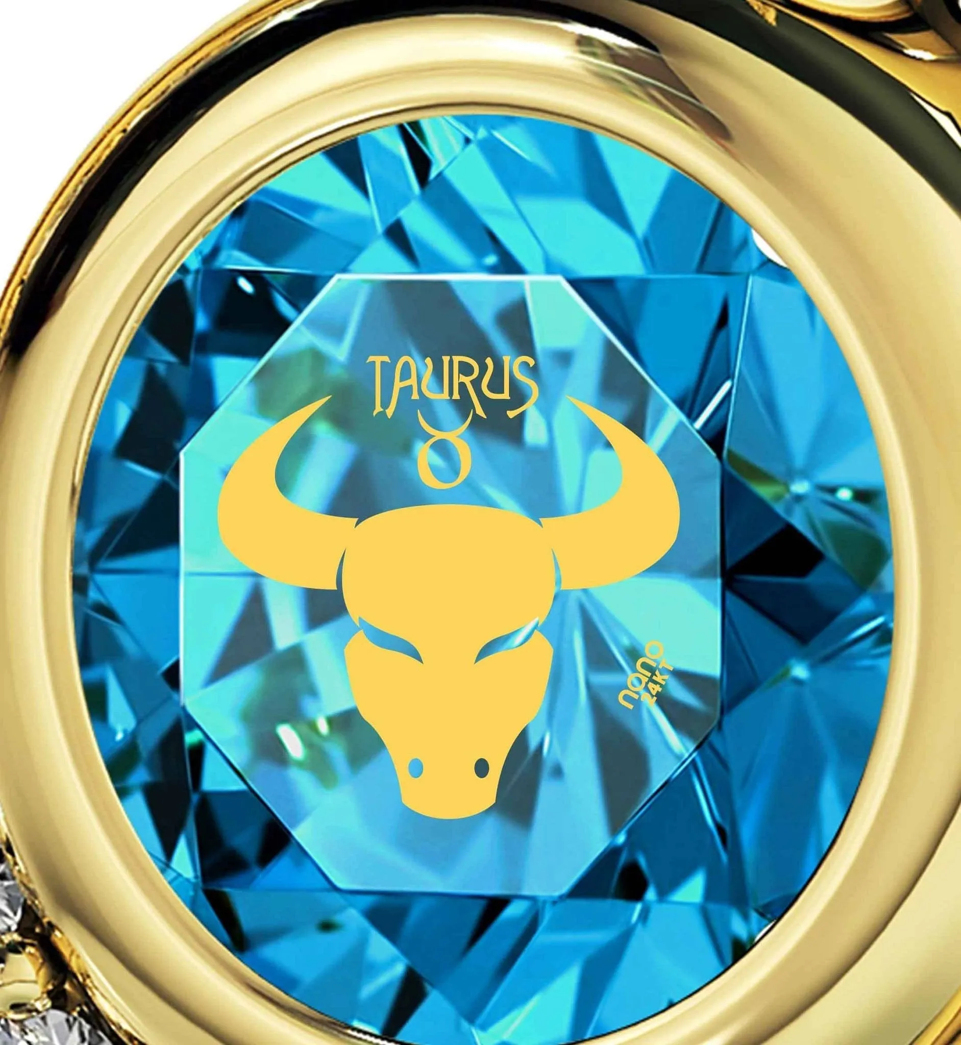 Taurus Sign, Sterling Silver Gold Plated (Vermeil) Necklace, Swarovski